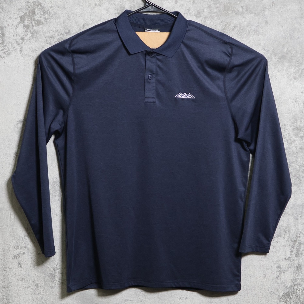 J.Lindeberg Polo Shirt Mens XL Navy Blue Jakob Relaxed Long Sleeve Preppy Golf